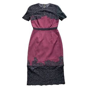 ERDEM Designer Sheath Dress Womens Sz 2 Lace Luxury Feminine Cocktail Burgundy